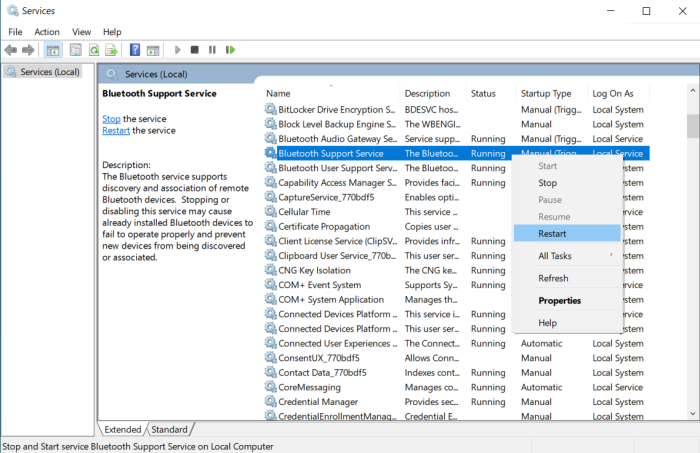 Restart the Bluetooth service if Bluetooth keep disconnecting