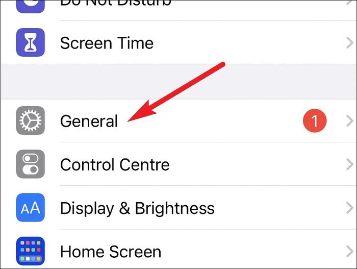 tap on the general option