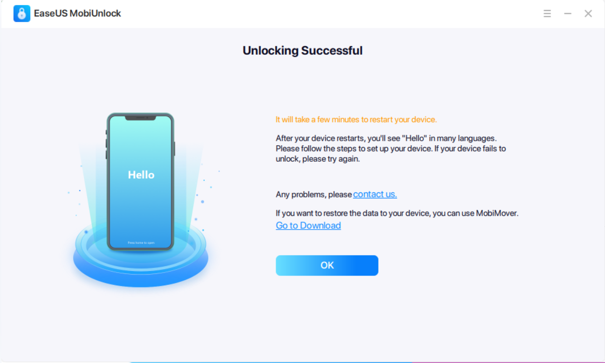 How to remove activation lock without previous owner via EaseUS MobiUnlock Step 3