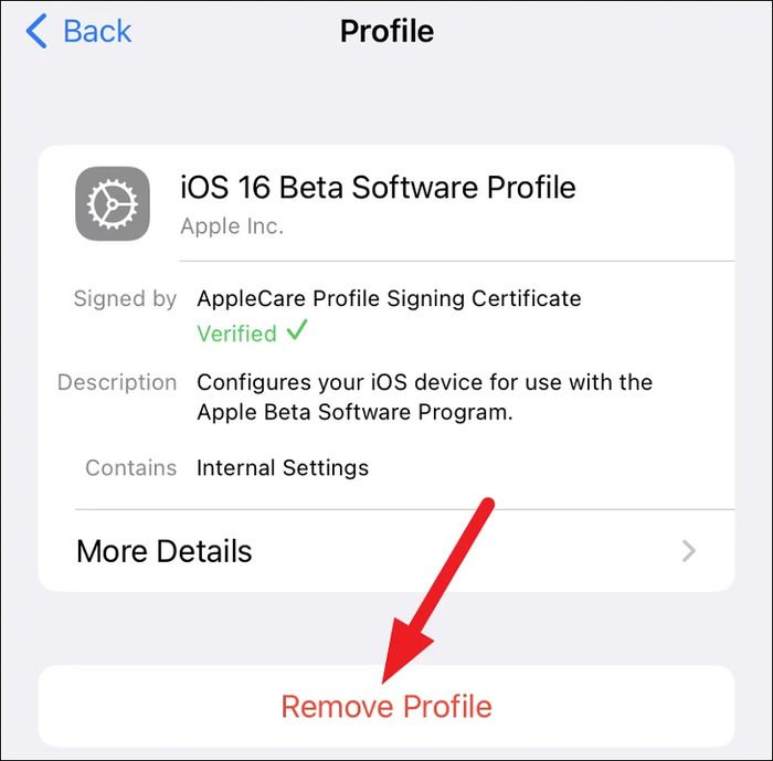 click on the remove profile option