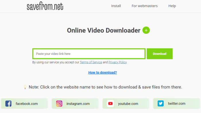 Download embedded videos from websites using savefrom.net