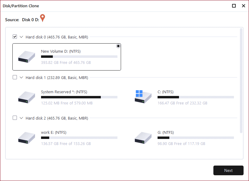 EaseUSTodo Backup for cloning MBR to GPT step 2