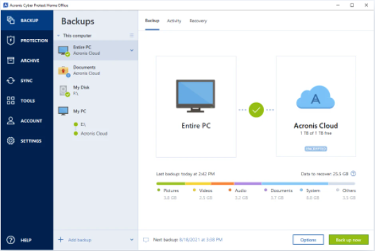 acronis cyber protect home office interface