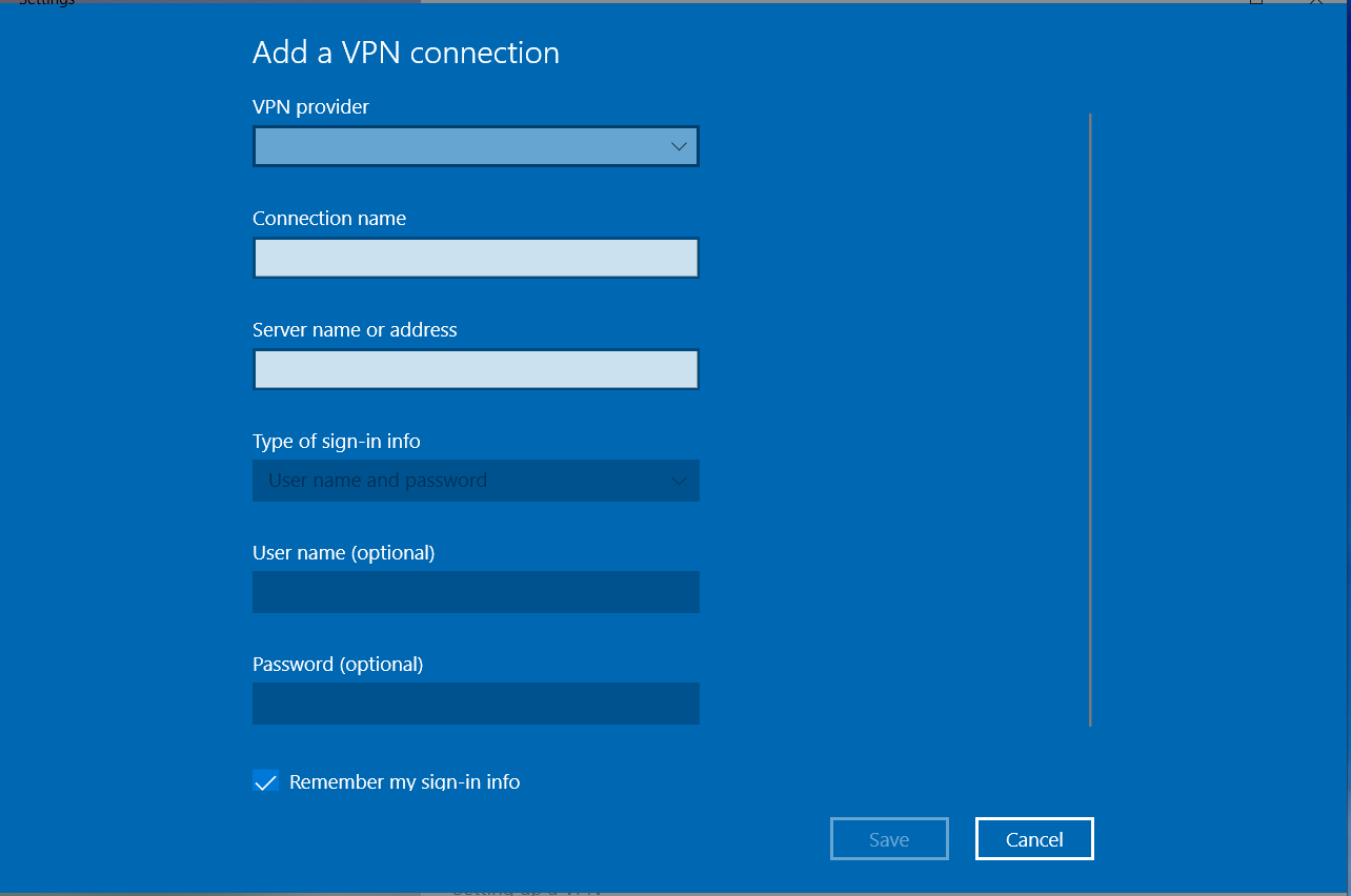 set up the new VPN connection