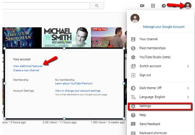 Viewing additional features of YouTube Channel