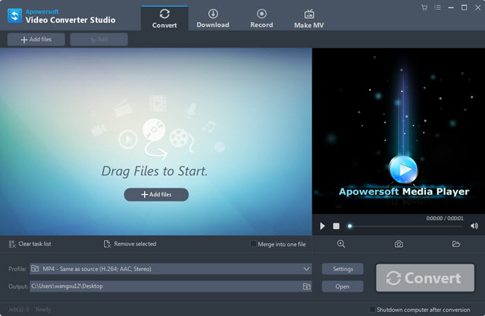 Main interface screen of Apowersoft Video Converter Studio