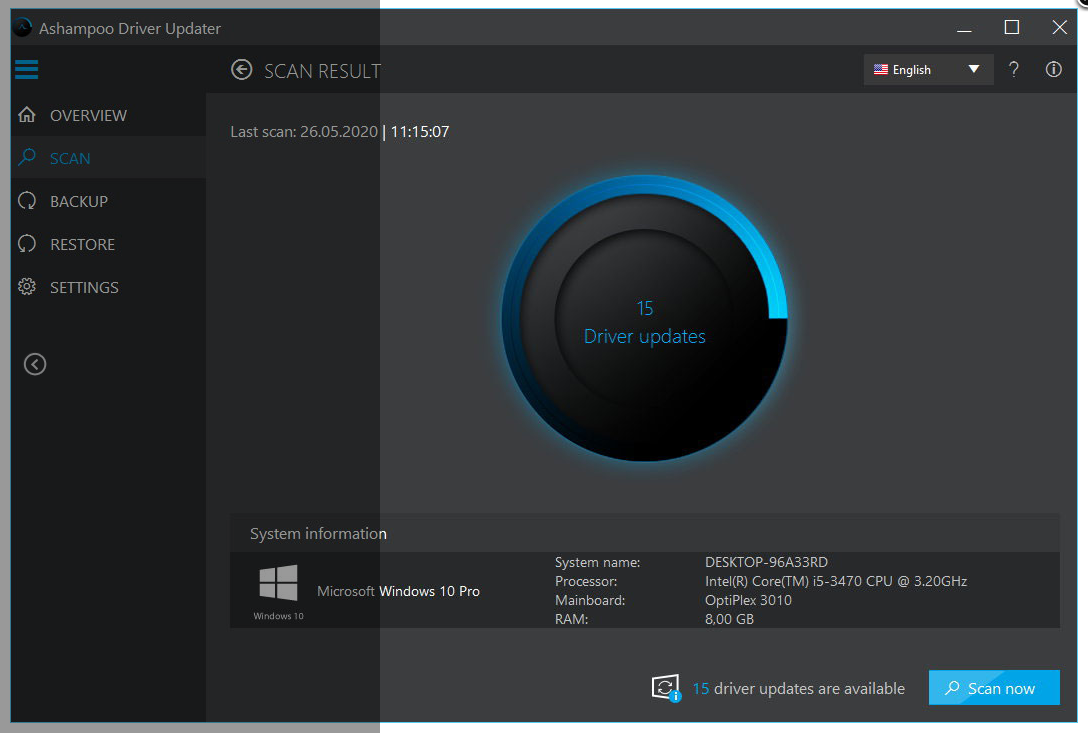 Ashampoo Driver Updater Home Screen