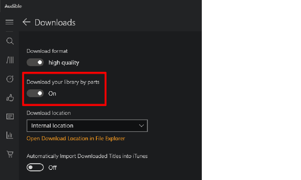 Image for Audible Download by Parts Settings
