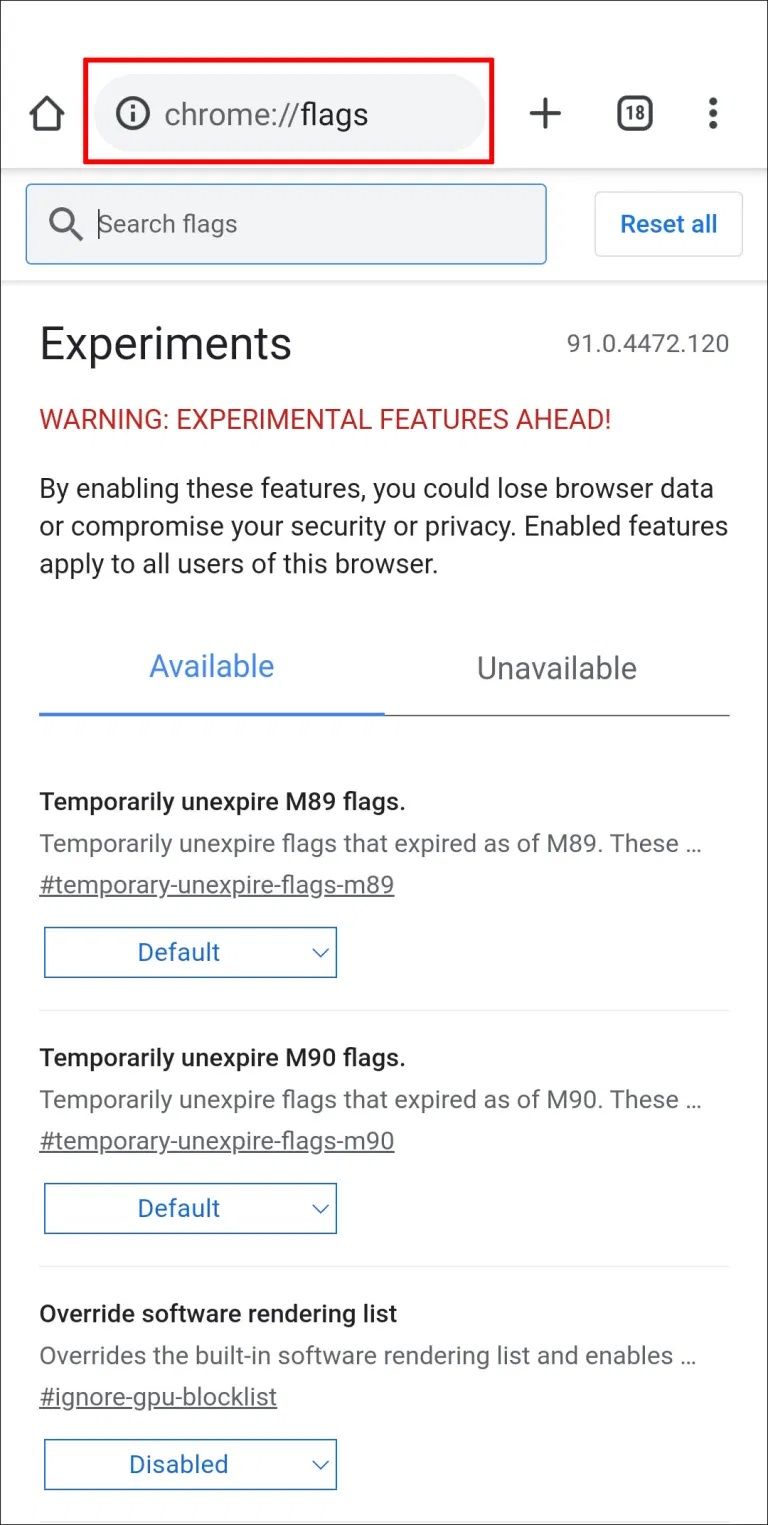 chrome flags<br>