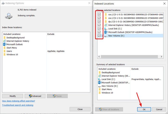check all the indexed locations