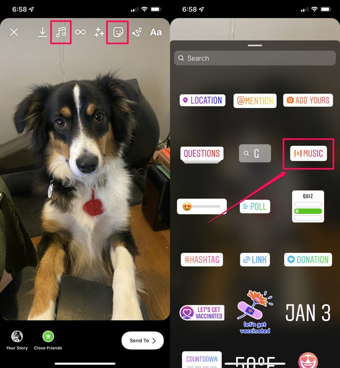 check instagram music sticker