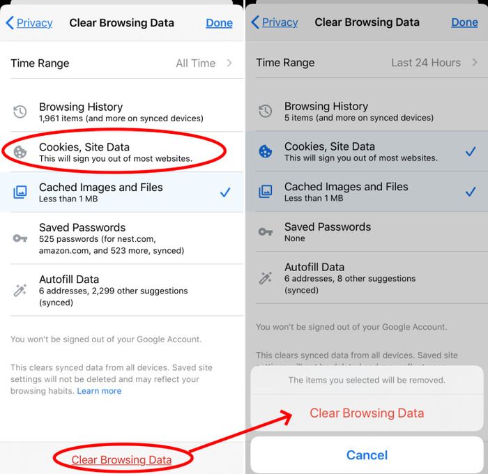 clear cookies on chrome