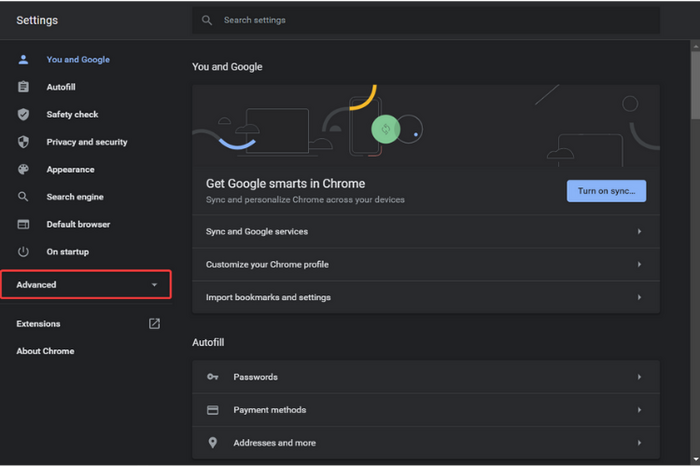 tap on advanced option