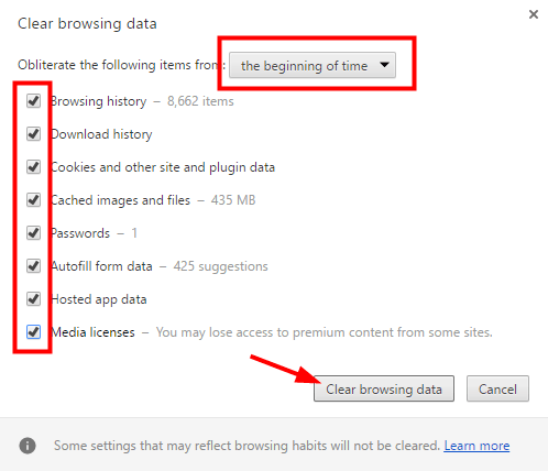 Clear the browsing data