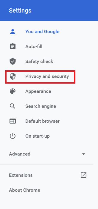click on the privacy and security tab