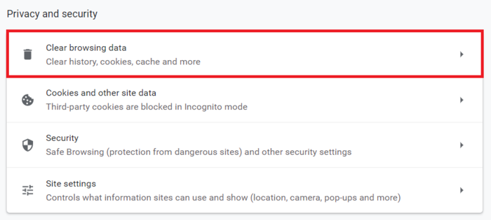 tap on clear browsing data option