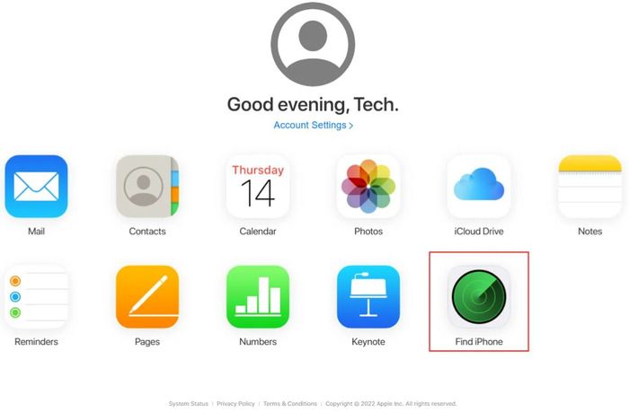 tap on find iphone option