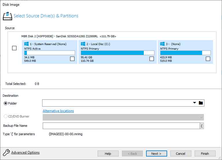 select destination disk
