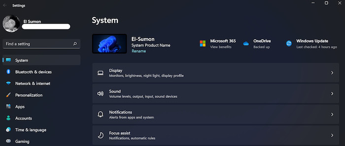 windows system settings
