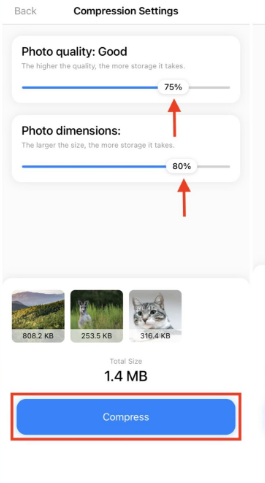 adjust the quality and dimensions