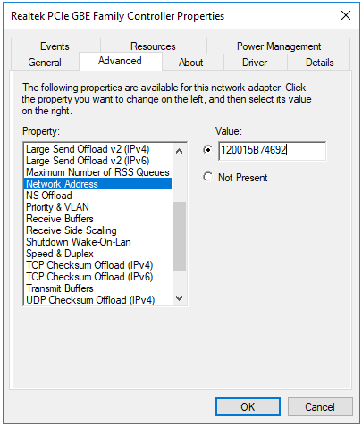 Mac Address Changer method using Control Panel step 10