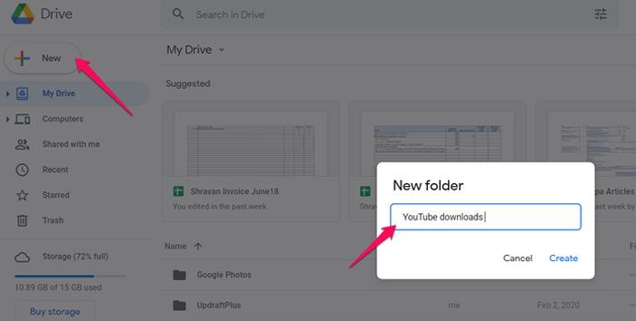 Create a new folder on Google Drive to save the downloaded videos