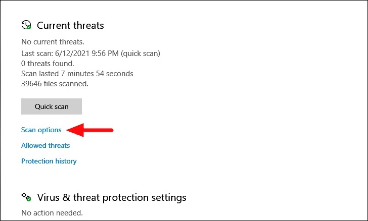 check for malware scan options