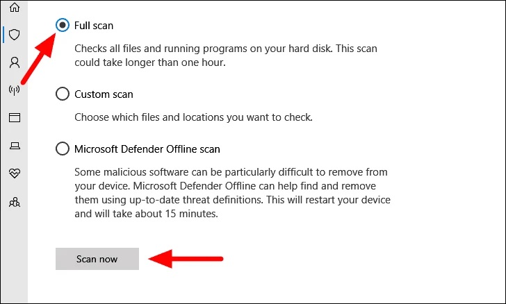 check for malware start scan