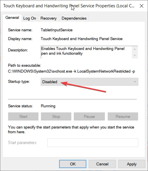 disable cft loader disable touch keyboard