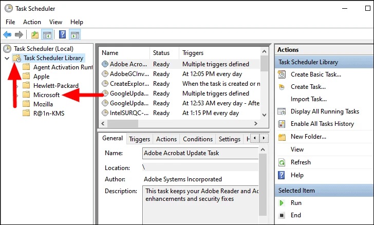 task scheduler select microsoft from library