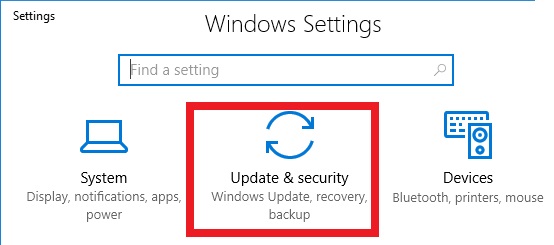 update windows select update and security