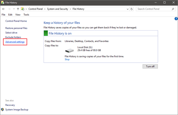 delete file history windows 10 step2