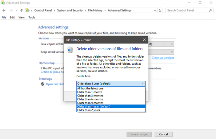 delete file history windows 10 step4