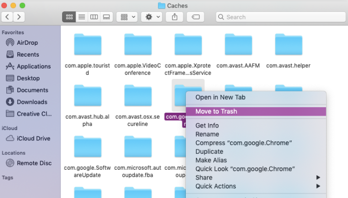 Delete Folders and Files by clicking Move to Trash on Mac