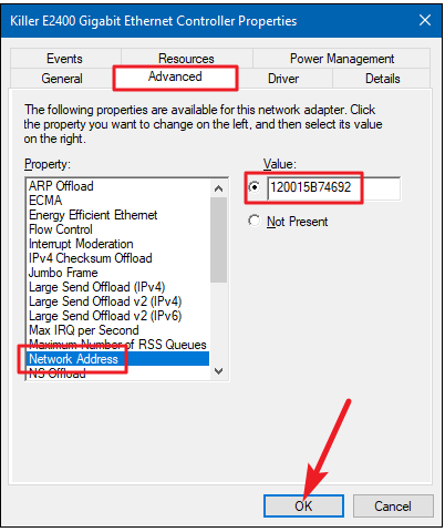 Mac Address Changer method using Device Manager Step 5