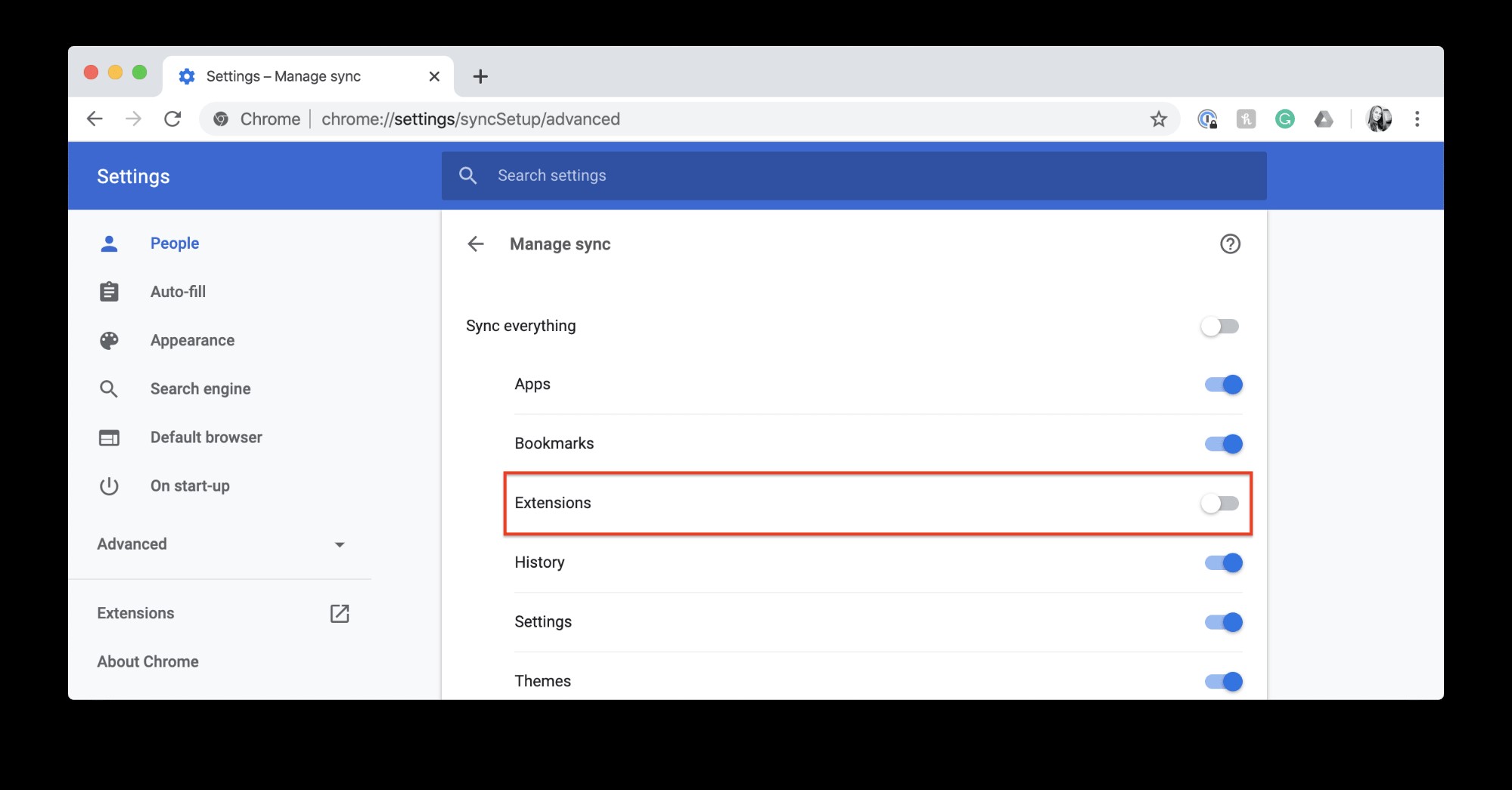disable all extensions