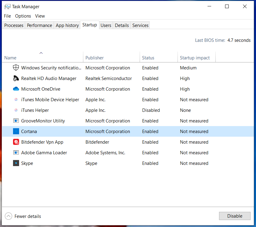disable startup items