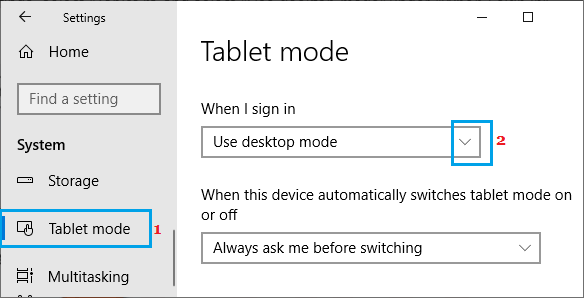 select tablet mode