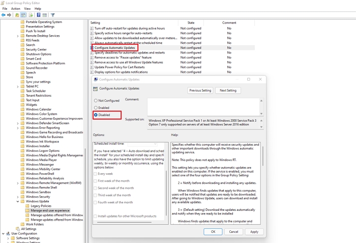 Disable Windows Update via Group Policy