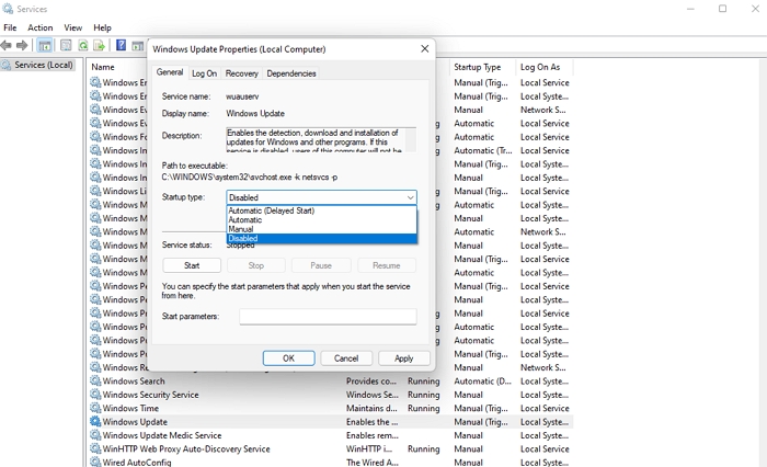 Disable Windows 11 Update Service