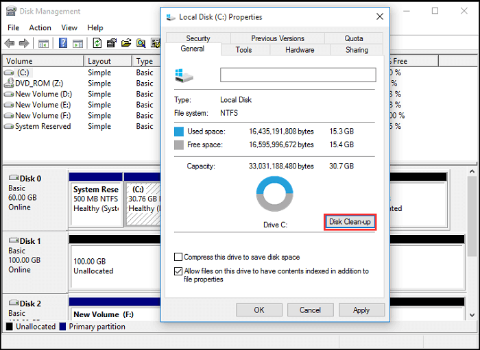 Disk Clean-up windows in Windows 10.