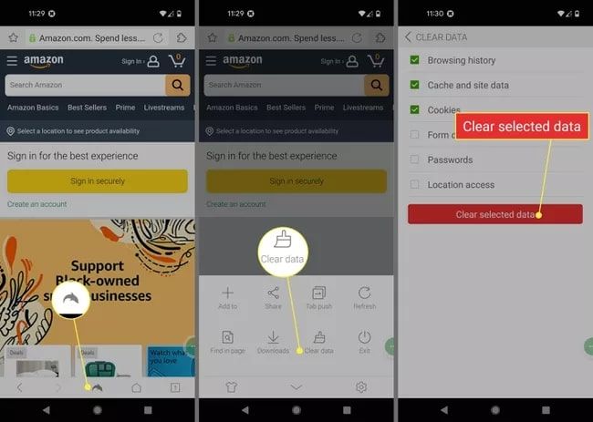 clear cookies on dolphin browser