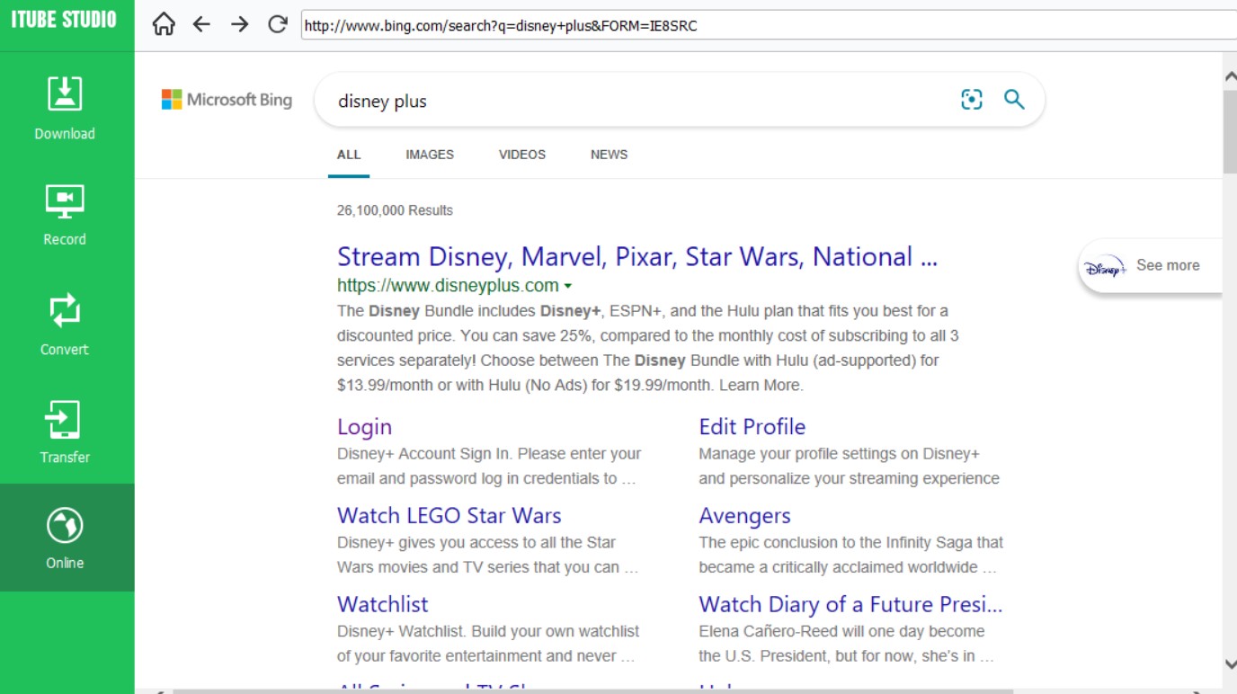 download  disney  plus  videos  with  itube  step  2