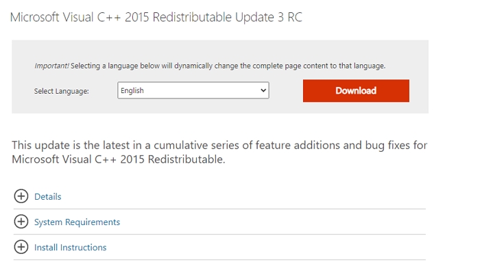 DownloadMicrosoft Visual C ++ Redistributable