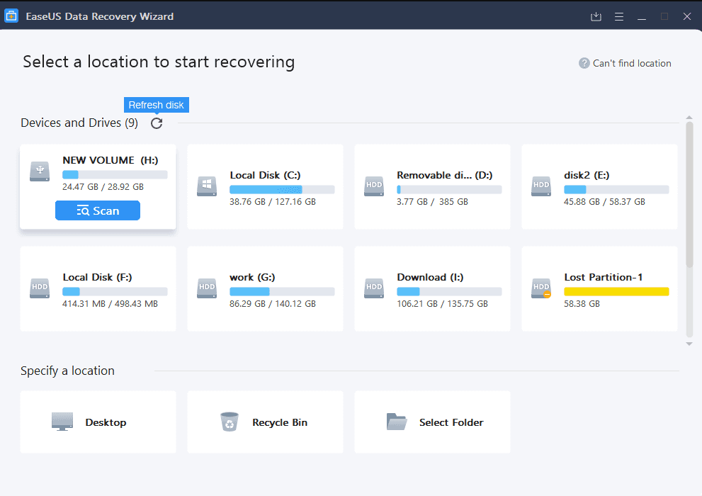 EaseUS Data Recovery Wizard interface