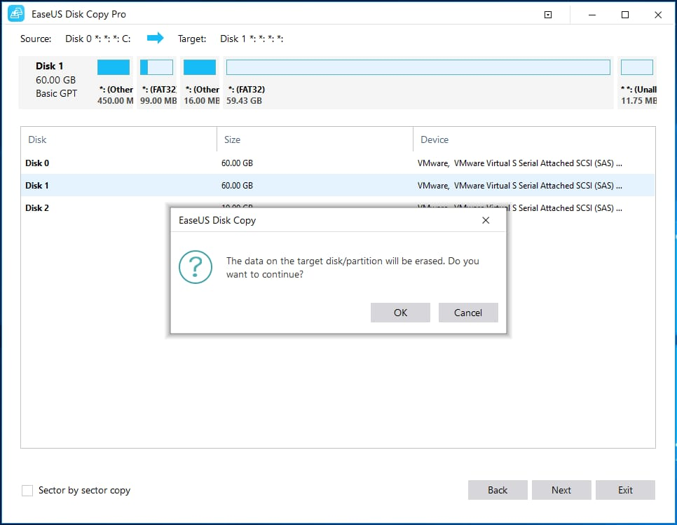 EaseUS Disk Copy for cloning MBR to GPT step 2
