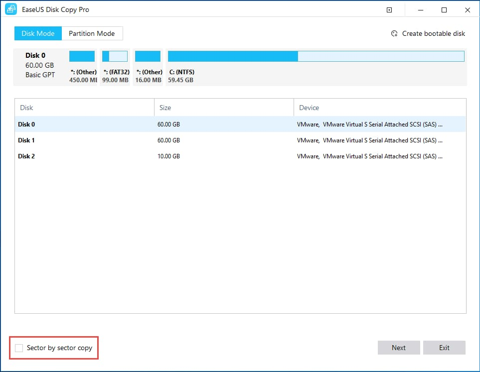 EaseUS Disk Copy for cloning MBR to GPT step 1