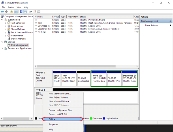 eject usb hard drive in disk management to fix the error 'this device is currently in use'