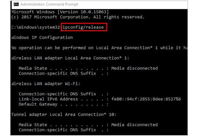 Ethernet Doesn't Have A Valid IP Configuration Clear Network Cache Step 2