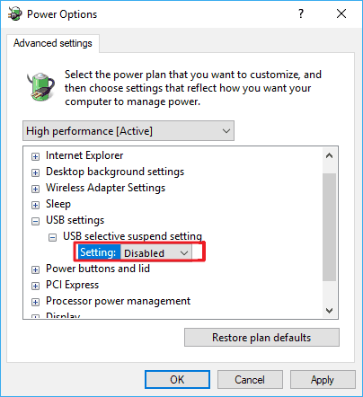 turn off usb selective suspend to fix hard drive disconnecting and reconnecting